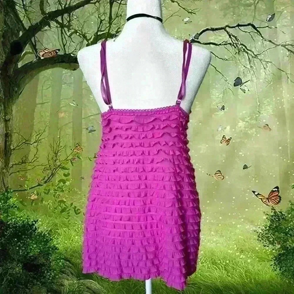Y2k Hot Pink Ruffled Slip By Bisou Bisou Size Medium - Picture 5 of 9